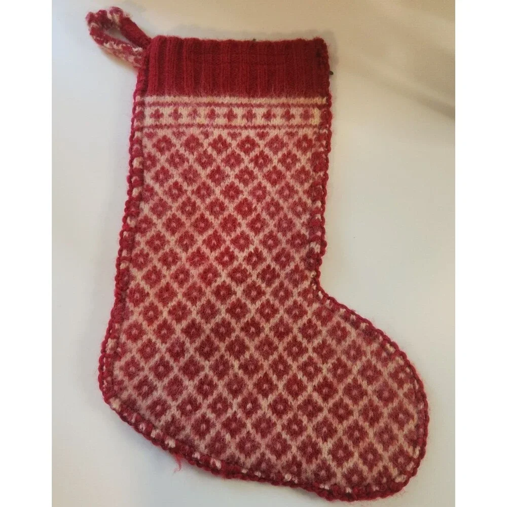 Vintage Woolies Moose Knit Applique Christmas Stocking w Buttons Handmade County